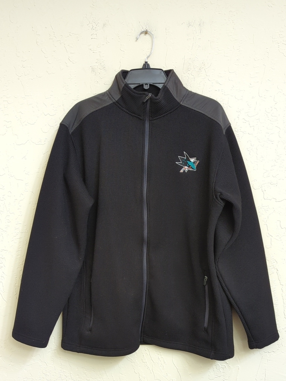NHL San Jose Sharks Black Full-Zip Lightweight Jacket with Teal Logo Size Large